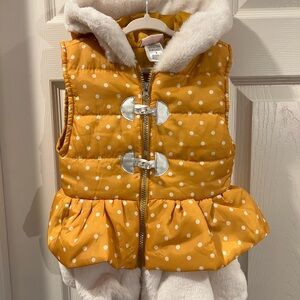 Little Lass Mustard colored Polka Dot Hooded Vest